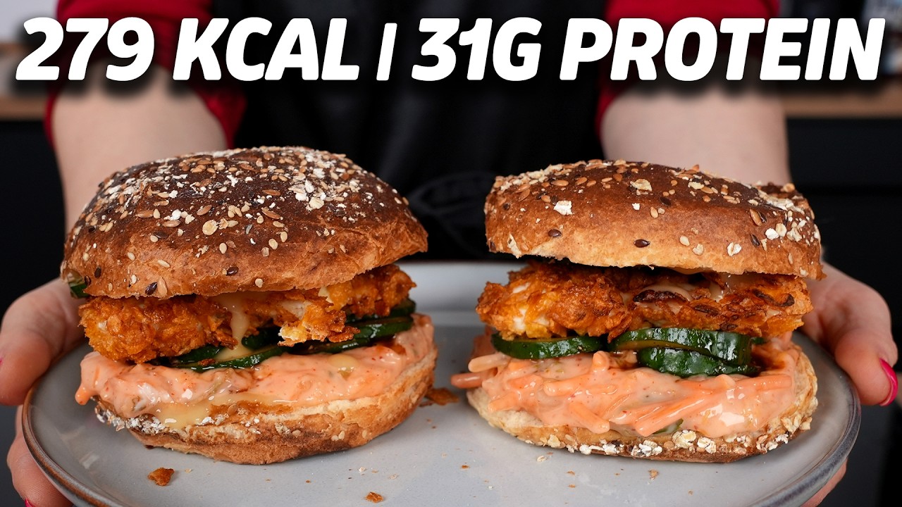 Der saftigste Crispy-Chicken-Burger: High Protein & super lecker (nur 300 kcal!)