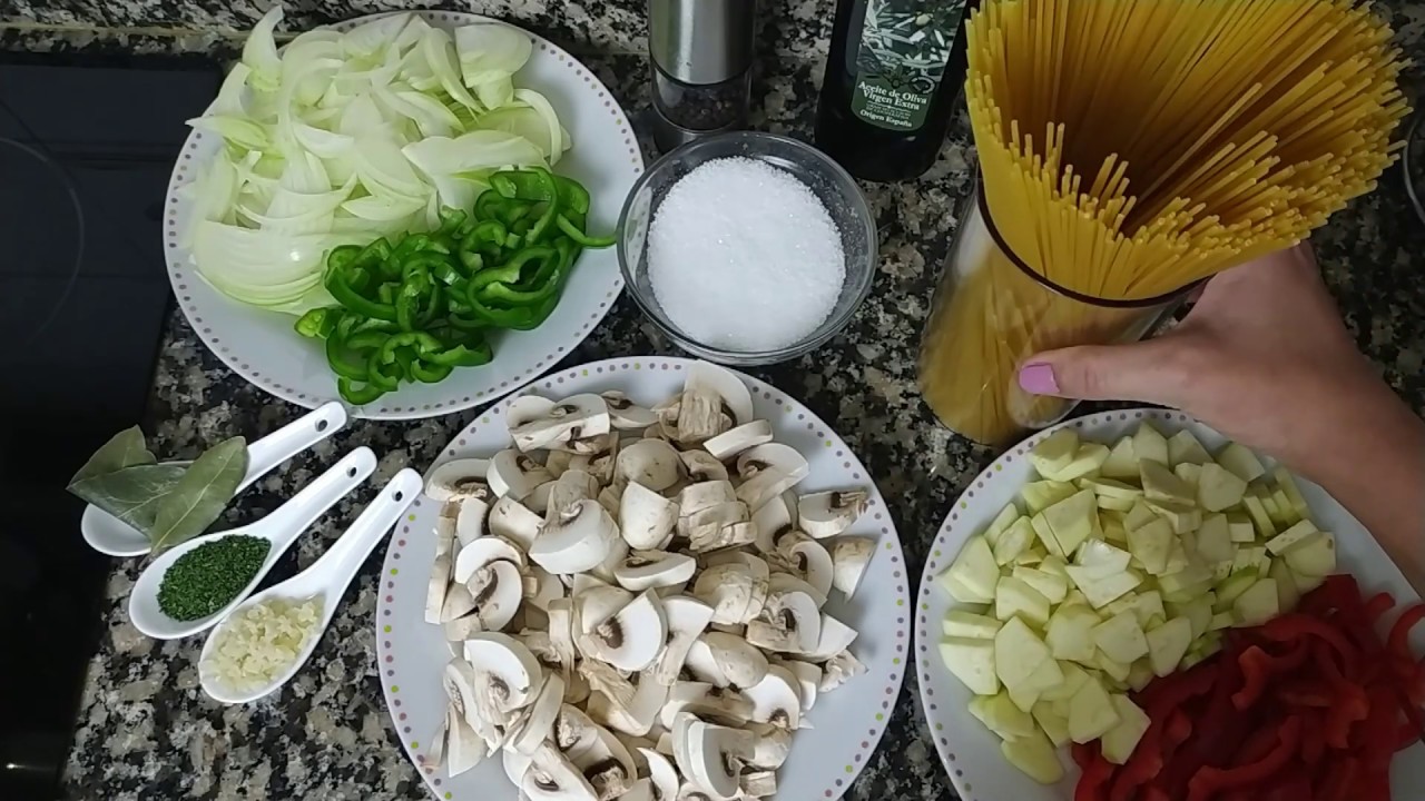 PASTA CON VERDURAS Y CHAMPIÑONES, riquísimo,sano y de aprovechamiento.