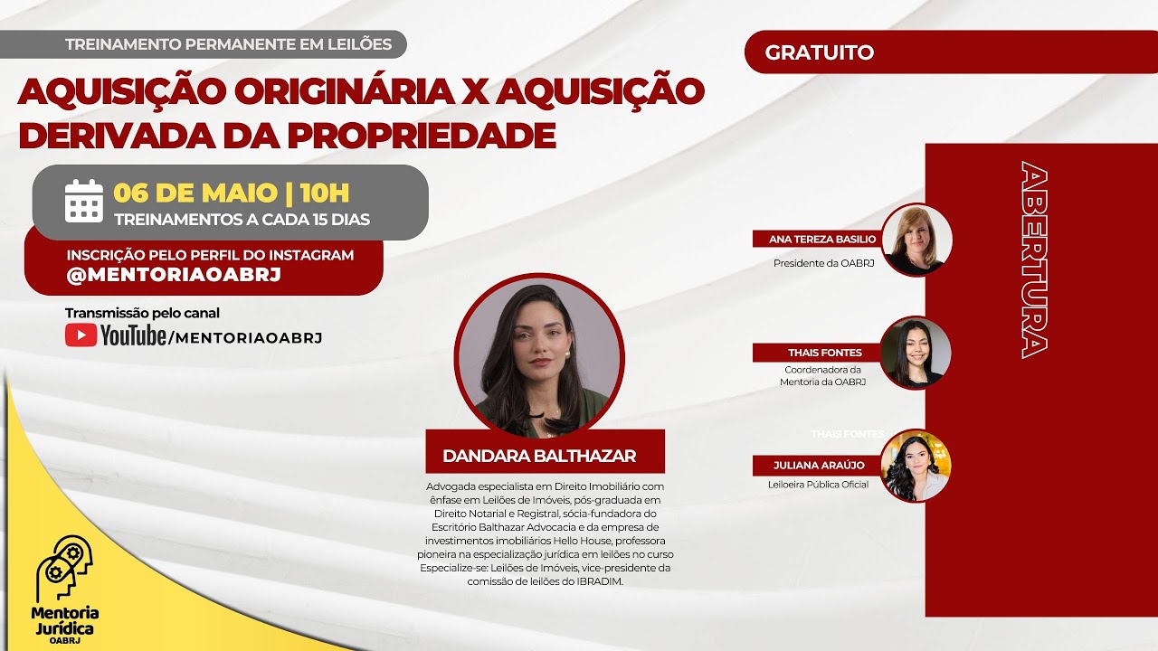 Aquisição Originária x Aquisição Derivada da Propriedade - Treinamento em Leilões  - 06/05 - 10h