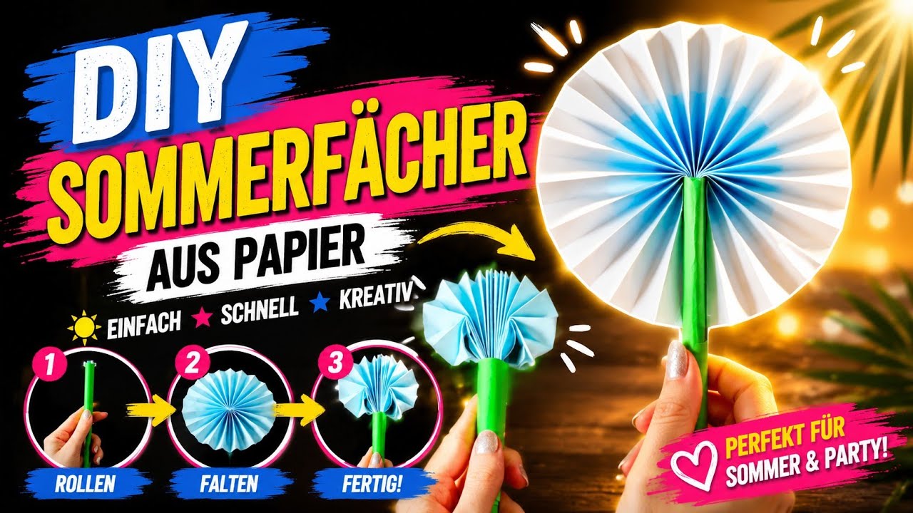 Sommerfächer 🥵 aus Papier basteln ☀️