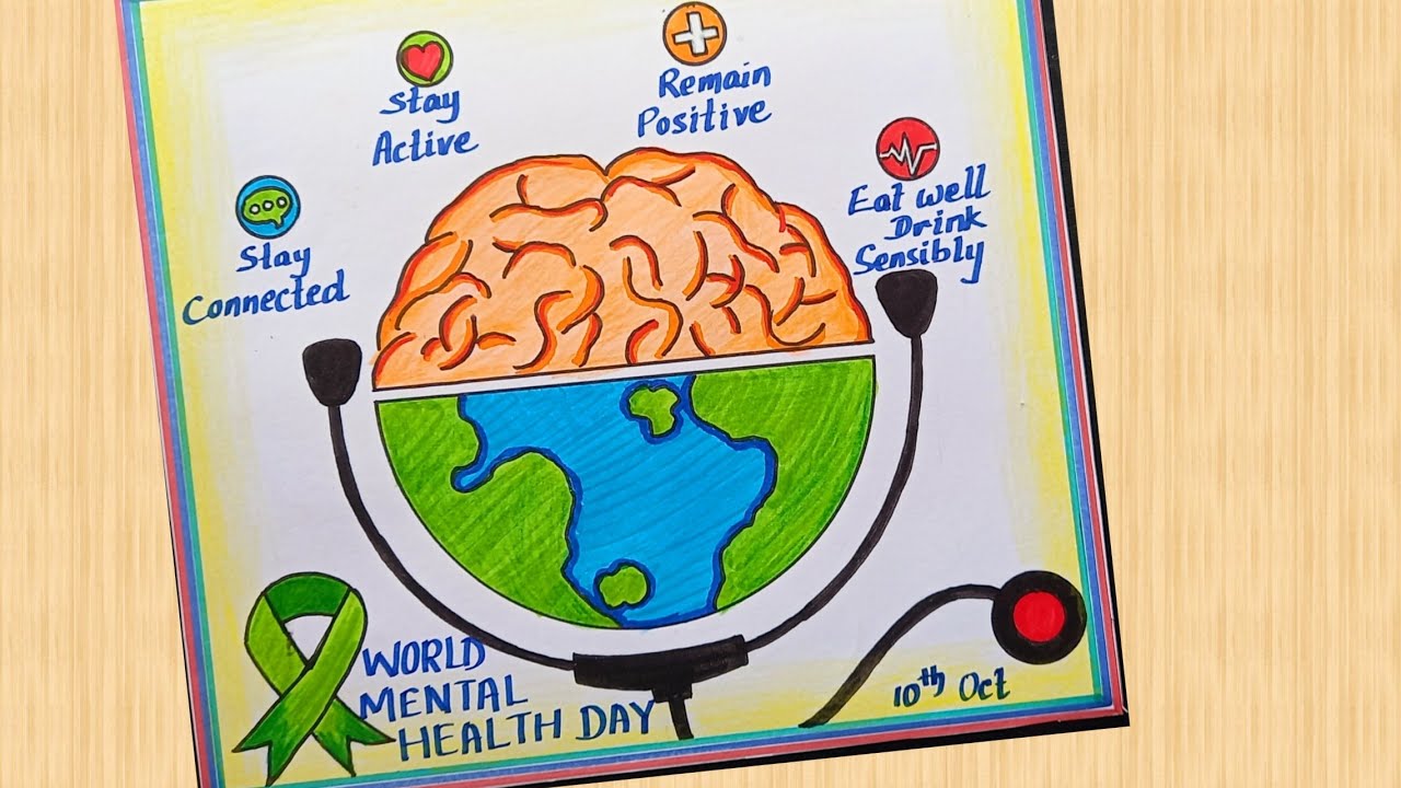 World Mental Health Day Drawing / Easy Mental Health Day Poster Making For Beginners