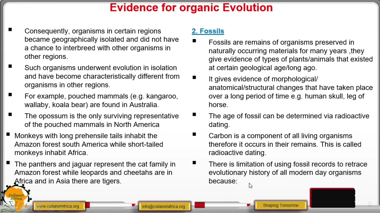 Geographical Distribution And Fossil Records As Evidence For Organic Evolution