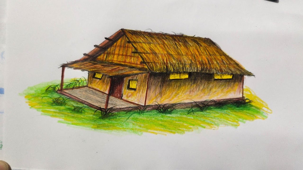 hut drawing simple // village house  drawing // house  drawing with pencil
