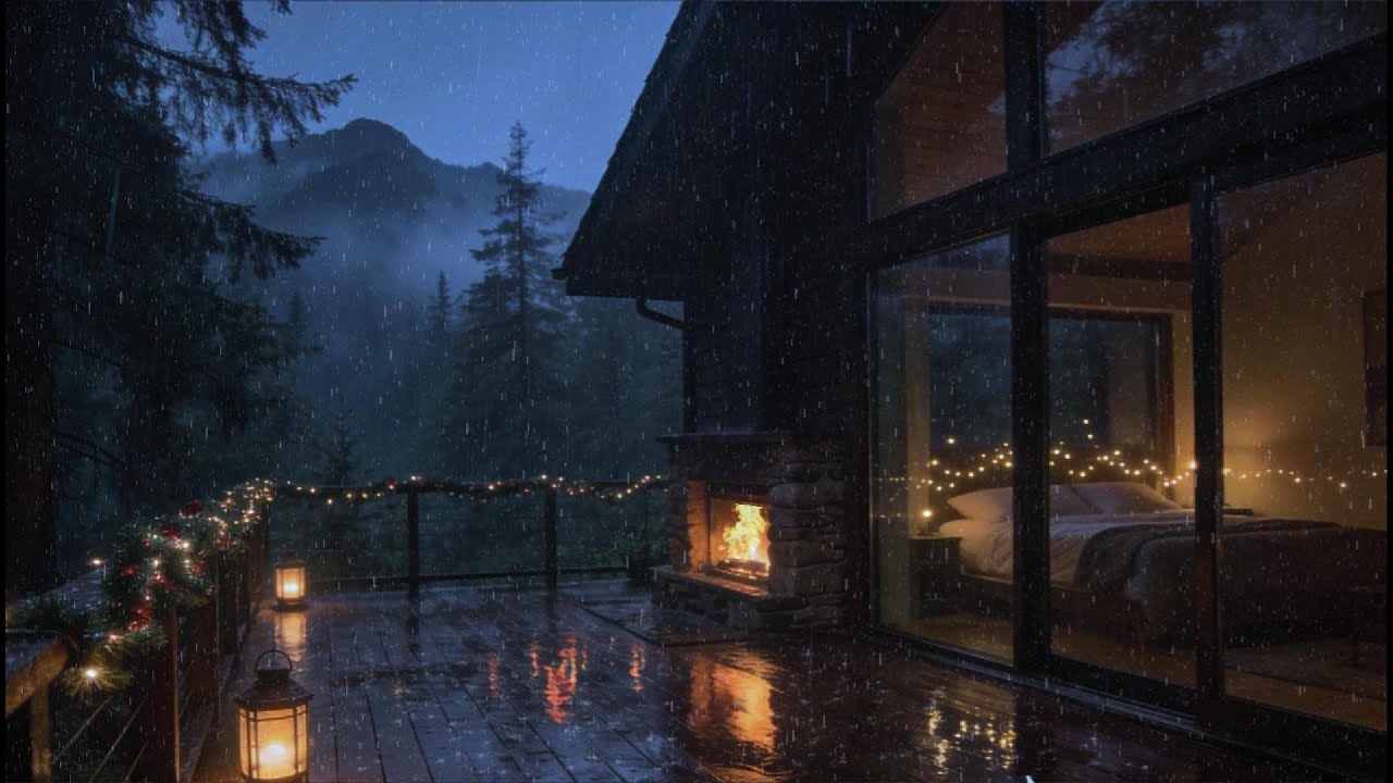 Cozy Mountain Night | Distant Thunderstorm on Mountain Cabin Porch for Relaxation