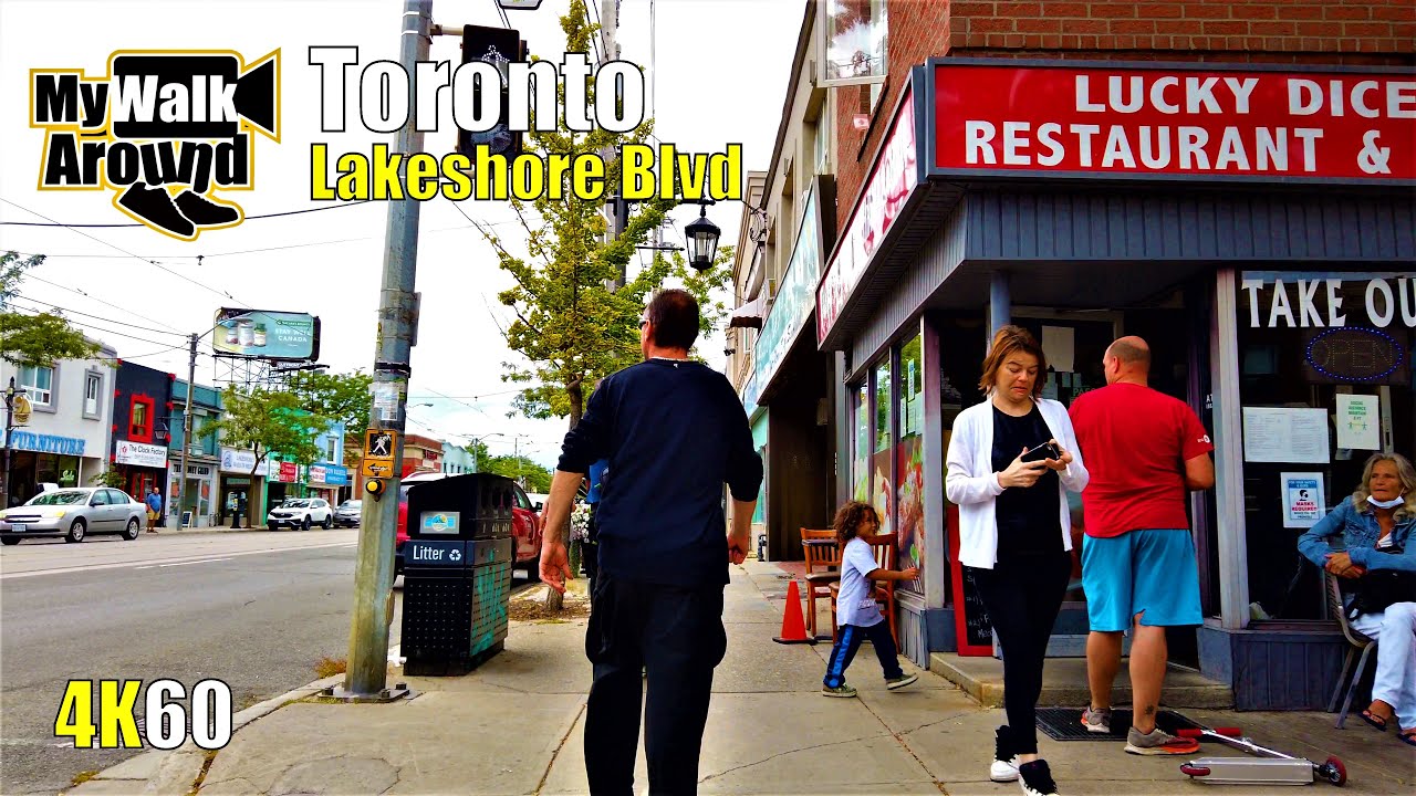 Toronto walk along Lakeshore Blvd and Lakeshore Drive seeing shops and expensive houses! (4k video)