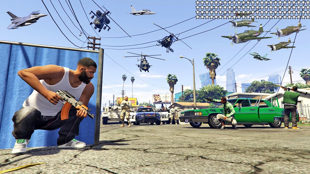 حي جروف ستريت الخطير ضد 100 نجمة في لعبة جي تي أي 5 | GTA V Grove Street vs 100 Stars