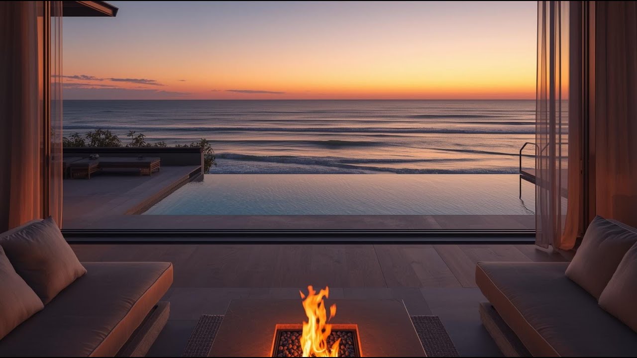 Luxury Oceanfront Living Room at Sunset | Relaxed Deep House | Unwind & Stay Present