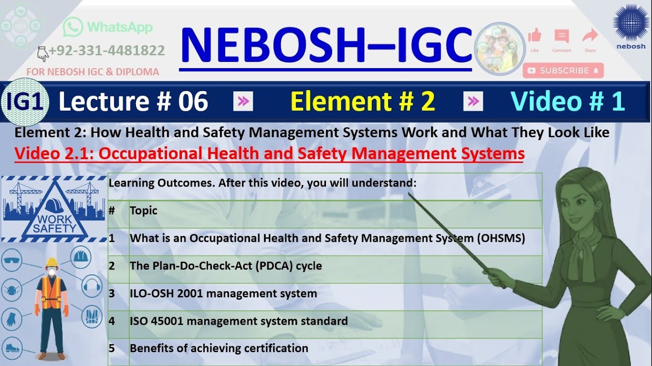 NEBOSH IGC Lecture 6 (Element 2) - Occupational Health and Safety Management Systems|| Book IG1