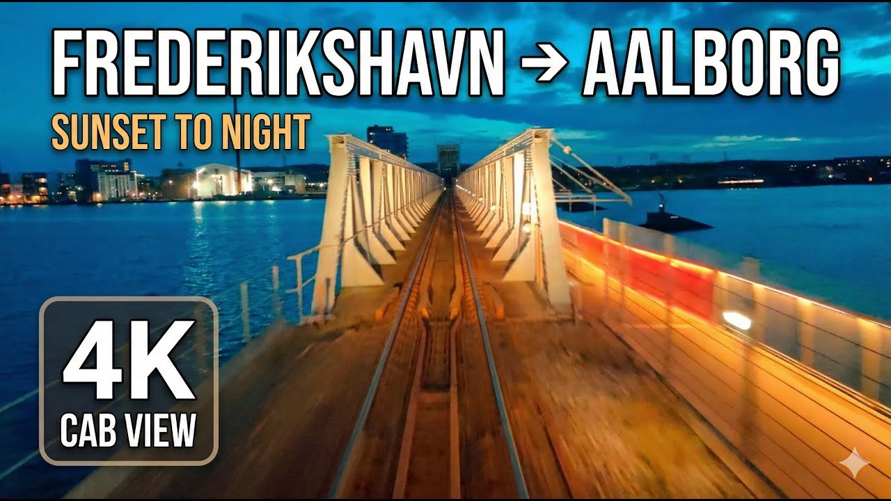 4K Cab View: Frederikshavn to Aalborg | Sunset to Night Train Journey 🌇🌃