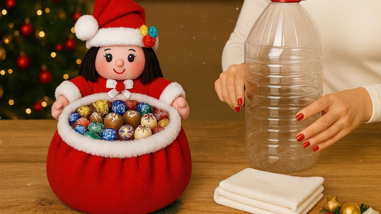 😍Самая красивая рождественская корзина/🎉Делаем детскую корзинку из пластиковой бутылки