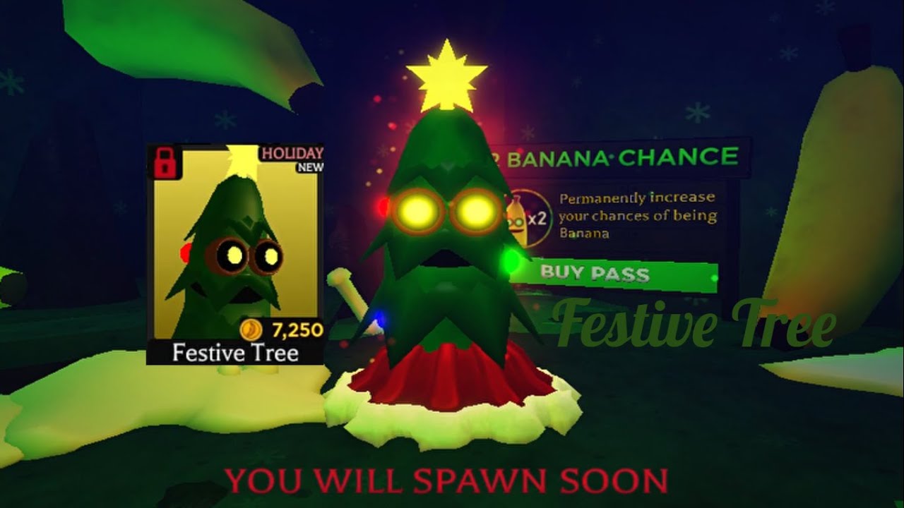 Roblox Banana Eats Part 960 New Festive Tree SKin Unlocked! my thumbnail. credit me if u wanna useit