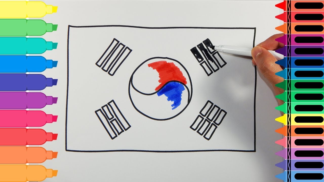 How to Draw South Korea Flag - Drawing the South Korean Flag - Art Colors for Kids | Tanimated Toys