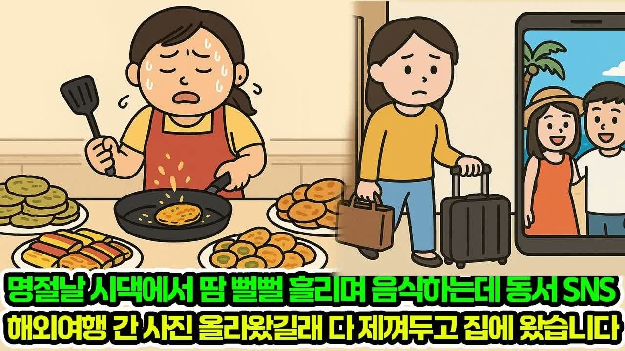 명절날 시댁에서 땀 뻘뻘흘리며 음식하는데 동서는 해외여행 갔네요
