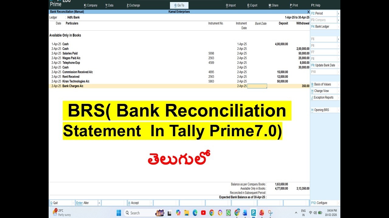 BRS In Tally Prime Telugu | BRS In Tally Prime | Bank Reconciliation Statement In Tally Prime