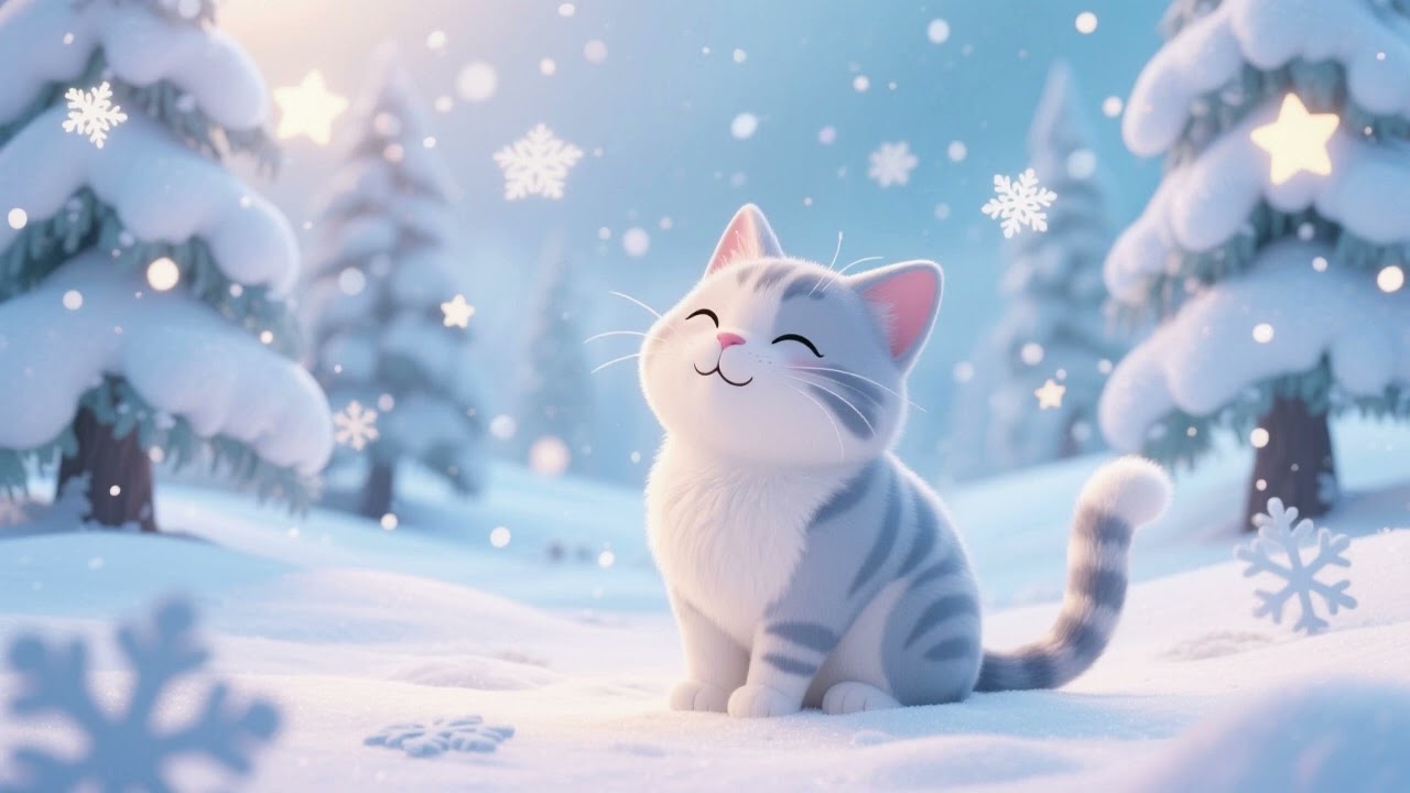 ❄️ Purring Cat’s Lullaby in the Snow | Cozy Winter Calm for Kids 🐱⛄