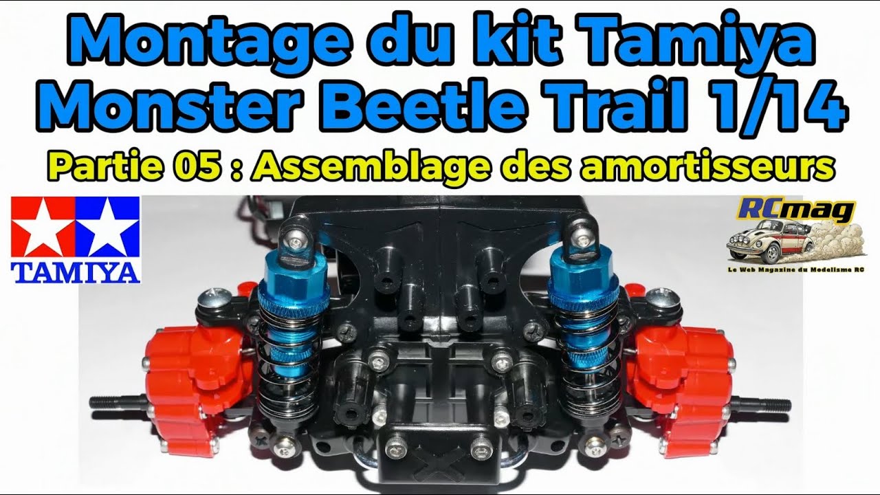 Assemblage des amortisseurs du Tamiya Monster Beetle Trail 1/14 - Partie 05 du montage