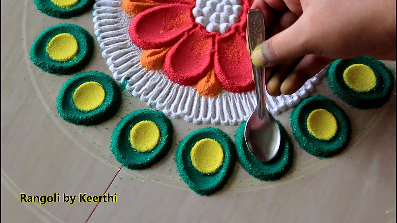 Big Navratri/ diwali special rangoli designs with colors l rangoli design using spoon l रंगोली रचना