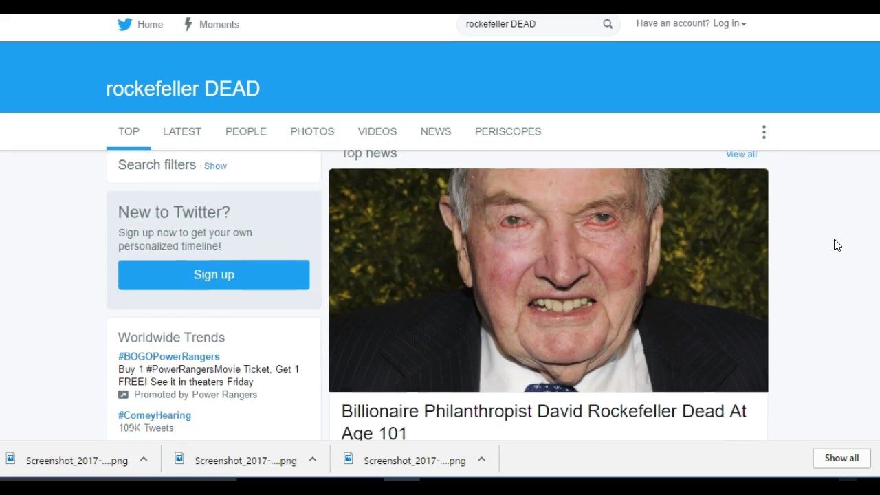 DAVID ROCKEFELLER DEAD AT 101 3/20/2017