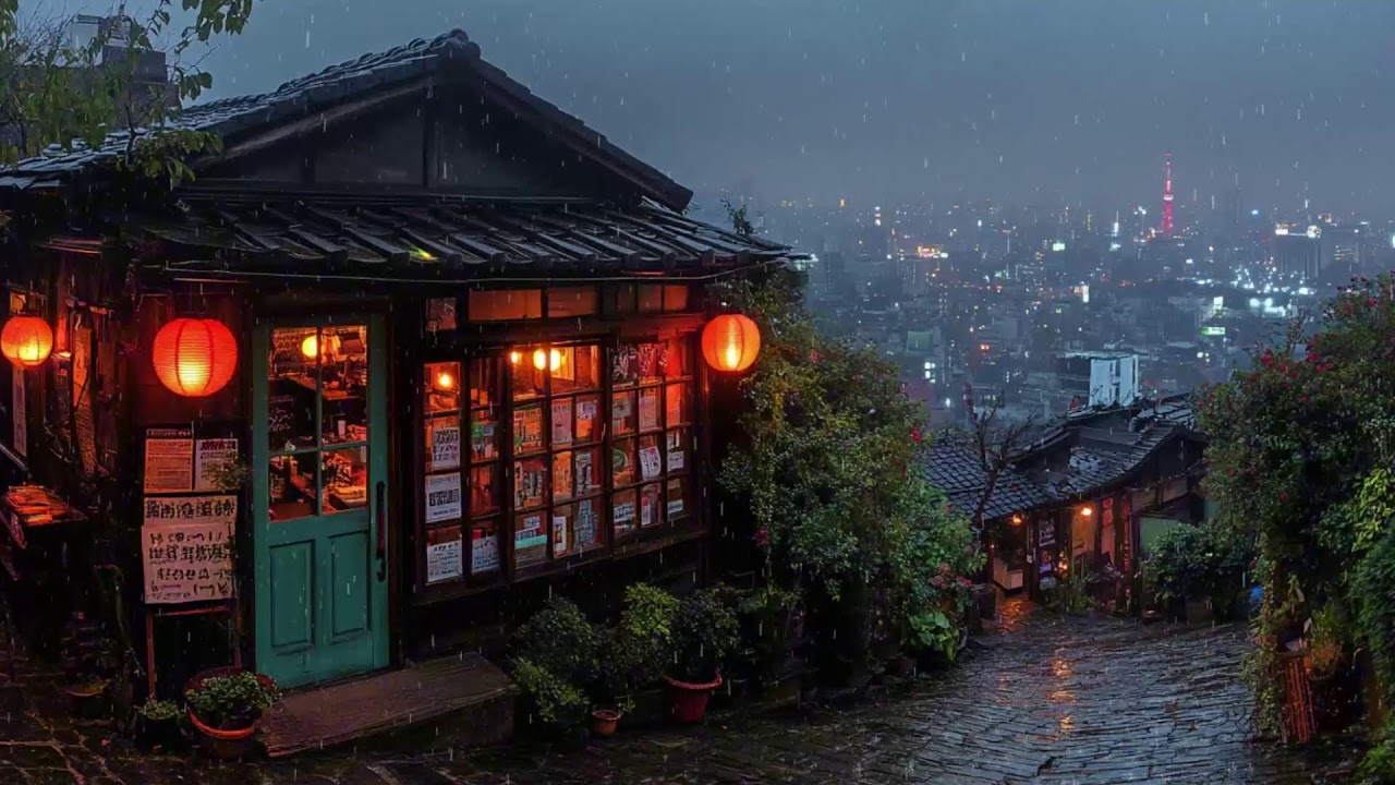 Lonely Rainy Alley with Glowing Lanterns in Japan | Cozy Lo-fi Night for Sleep | 4K