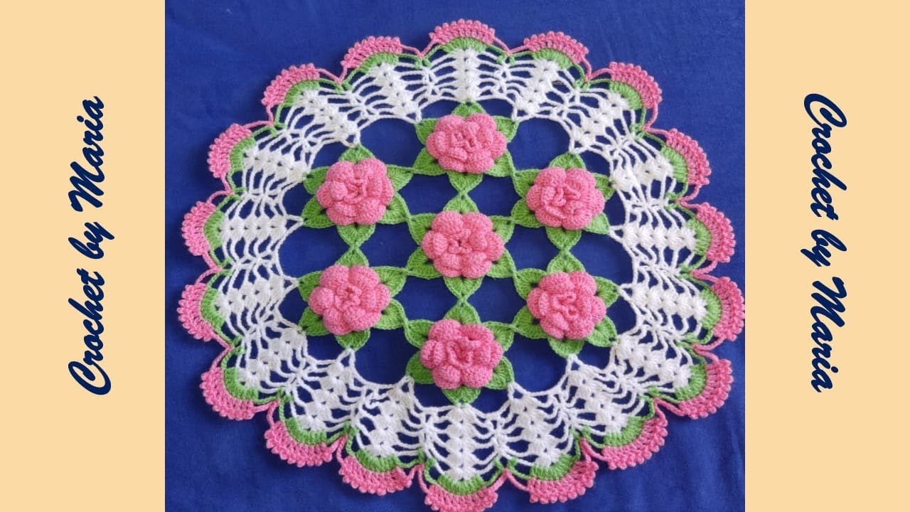 Tapete o centro de mesa con flores tejido a crochet  (42cm aprox.)