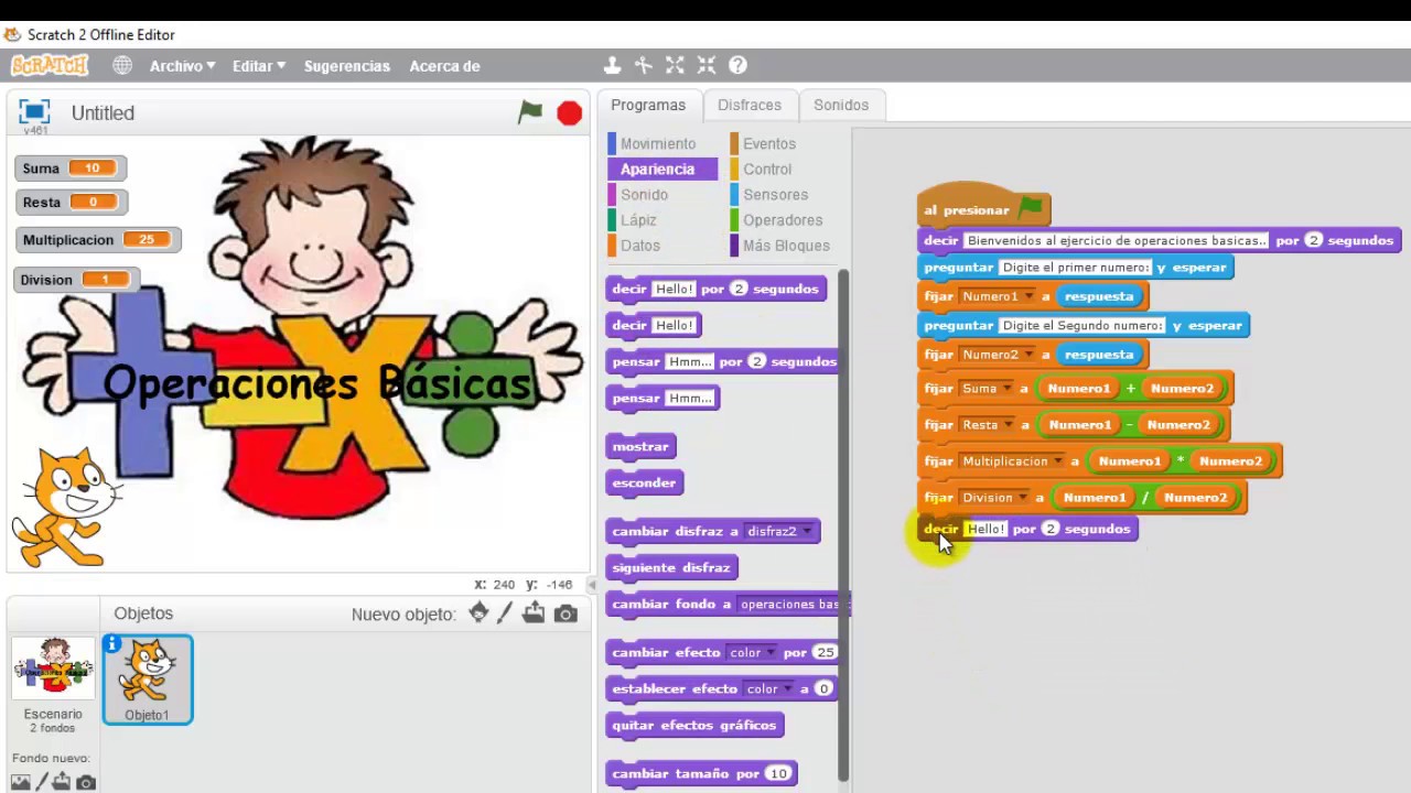 Operaciones Matemáticas con Scratch (Suma, Resta, Multiplicación y División)