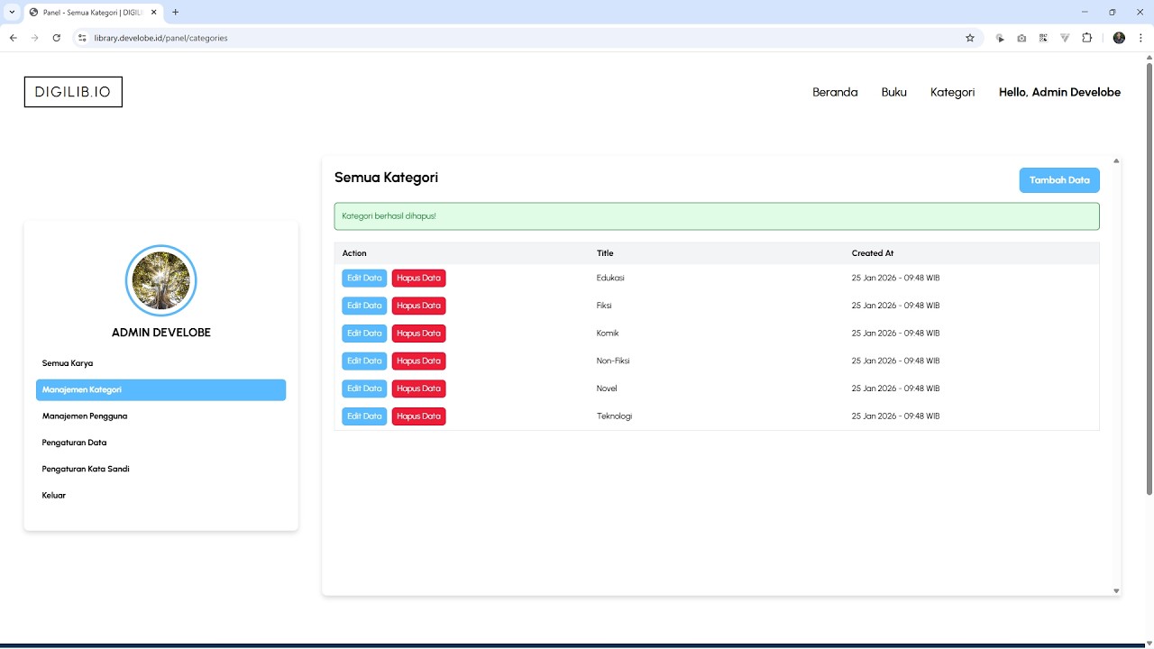 Website Perpustakaan Digital Eps 31 : Integrasi Hapus Data Kategori di Panel Admin