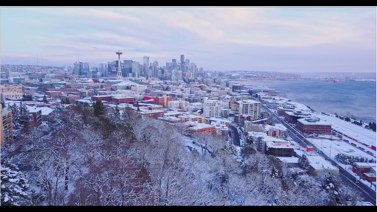 Seattle Snow 2019  Sunset Drone 4k Video