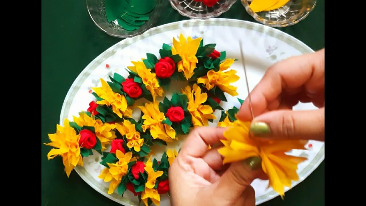 Fabric Garland  making with roses || DIY cloth garland  || How to make cloth garland