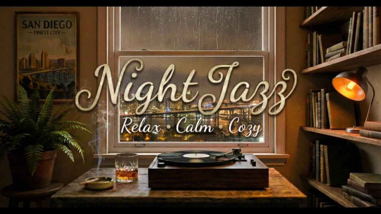 Rainy Night in San Diego - Smooth Jazz/ Retro Jazz & Rain Sounds | Relaxing Ambience for Reading