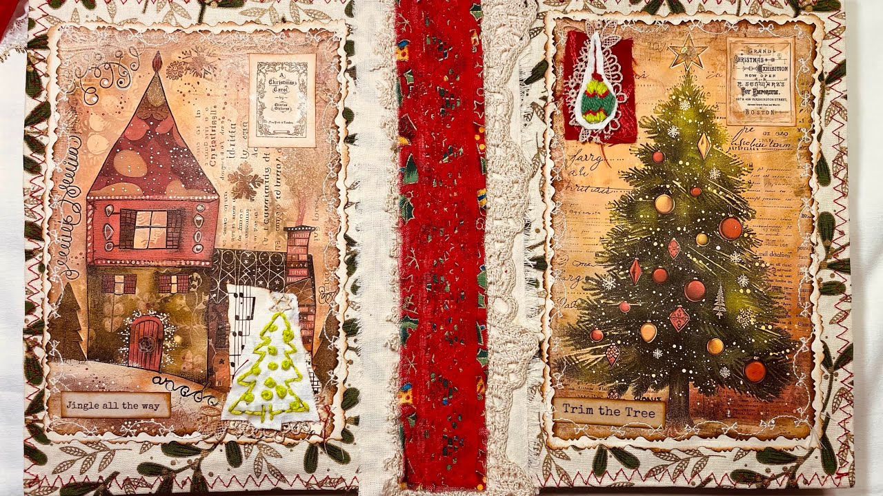 How to sew in a signature and finishing my Christmas Journal Cover. #christmascraftoff24