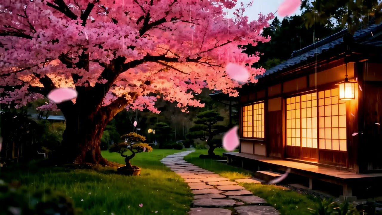 3 HR Sakura Rain Ambience Peaceful Piano for Working & Meditating
