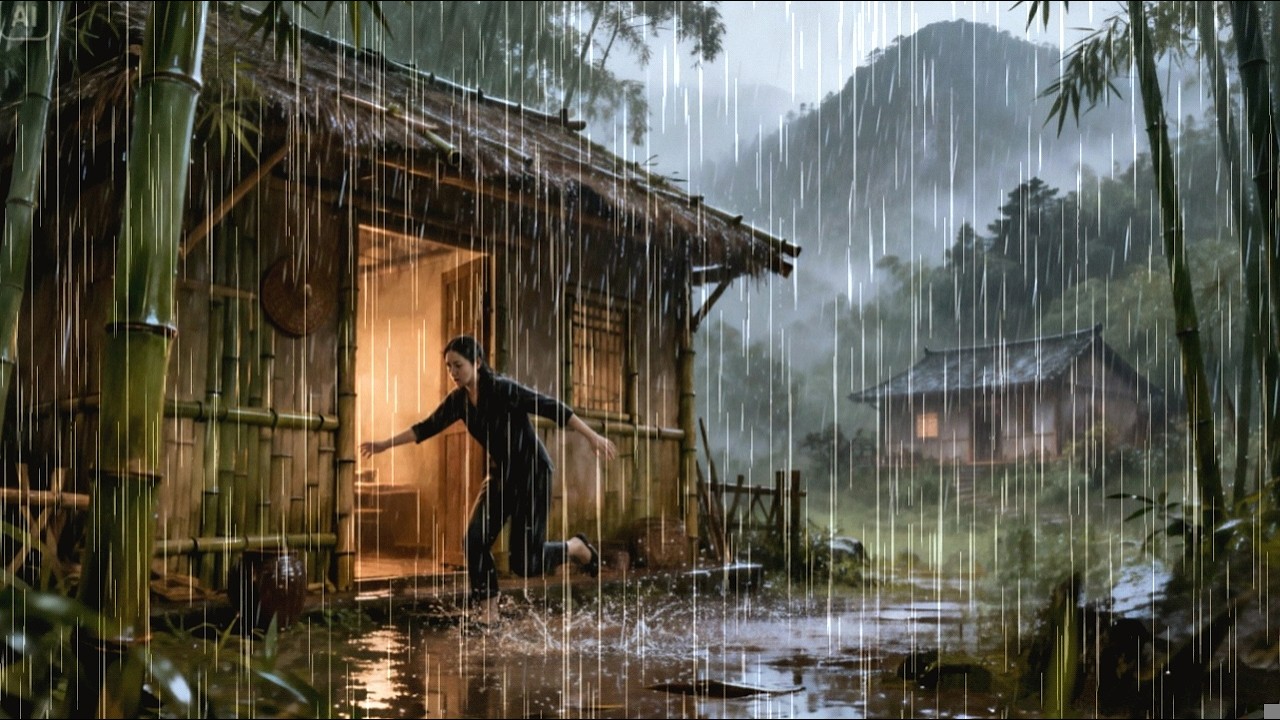 Heavy Rain and Strong Winds in the Beautiful Green Village | Overcome Stress and Insomnia