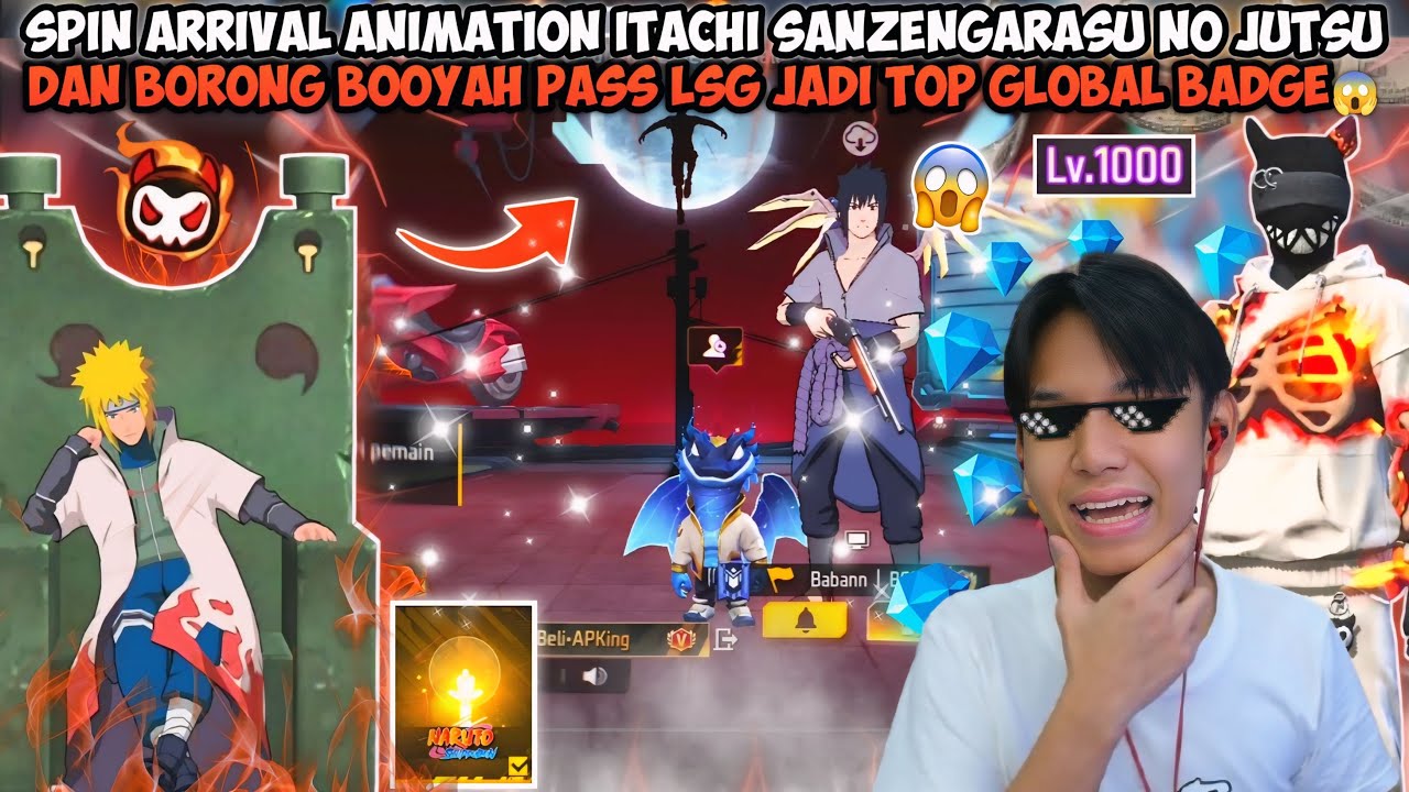 SPIN ARRIVAL ANIMATION ITACHI SANZENGARASU NO JUTSU & BORONG BOOYAH PASS LSG JADI TOP GLOBAL BADGE😱