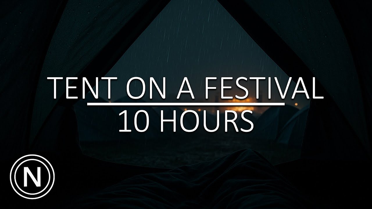 Sleeping in a Rainy Festival Tent | 10 Hours Distant Music and Night Crowd Ambience | Neo Noir