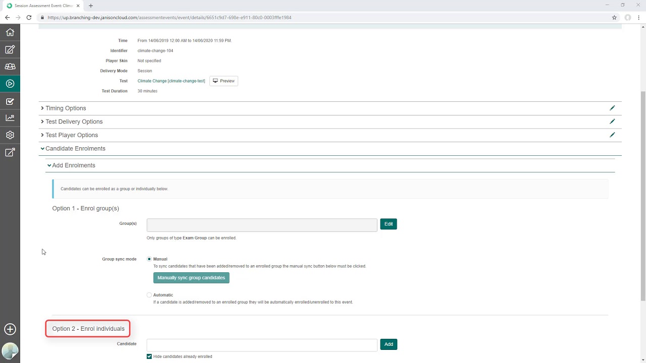 Create an assessment event