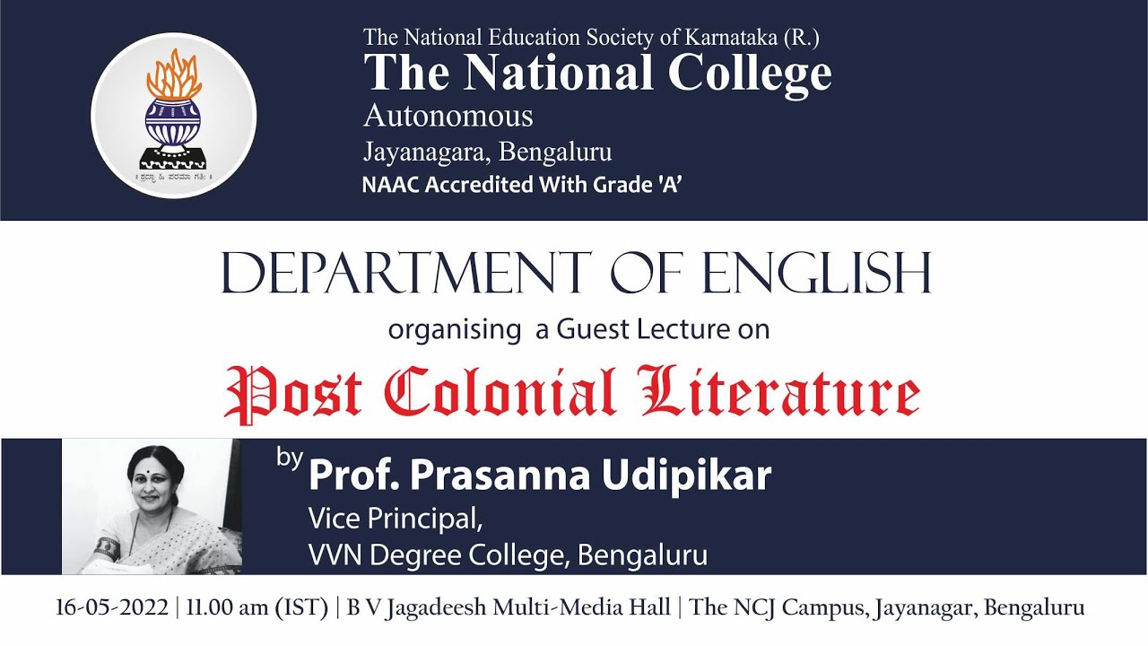 The NCJ, Dept. of English Organising a Guest Lecture on Post Colonial Literature
