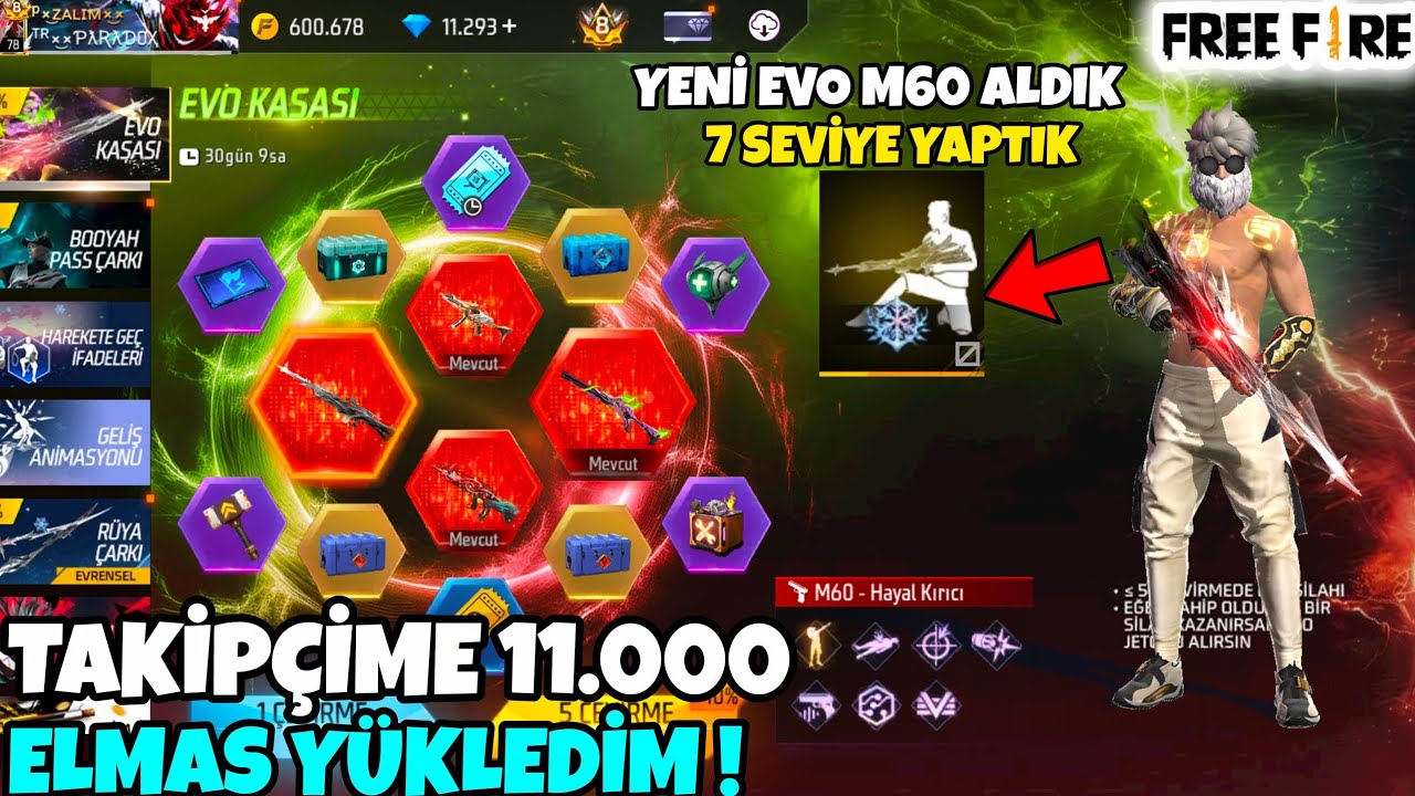 TAKİPÇİME 11.000 ELMAS YÜKLEDİM ! - YENİ EVO M60 SİLAHINI ALDIM - 7 SEVİYE YAPTIM 😱 - FREE FİRE