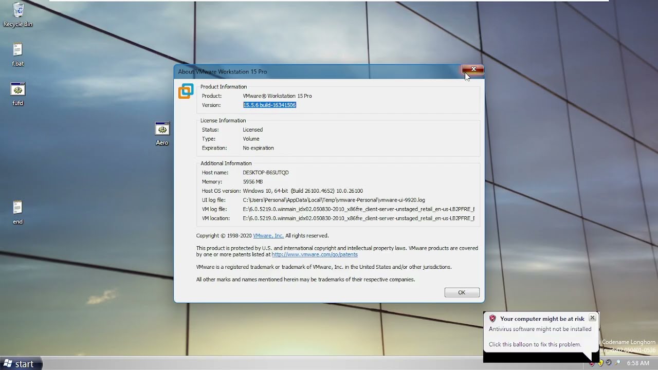 Windows longhorn build 5048 aero working in VMware 15