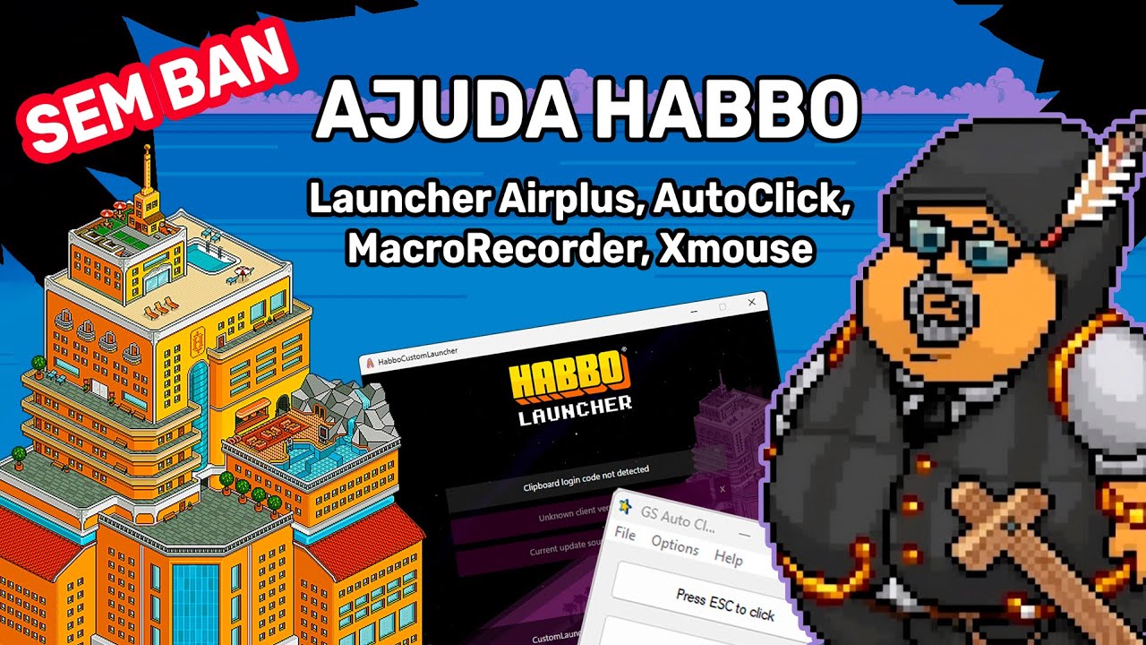 (Som Baixo) Ajuda Habbo 1 - Habbo Launcher Airplus #AutoClick #Xmouse #macro