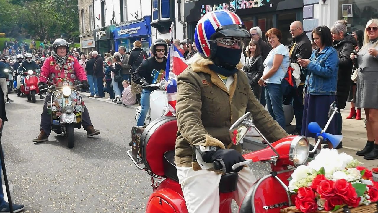 Clitheroe 2024 Scooter Rally (Ribble Valley) Ride-thro+Scooters Walkabout. Modrophenia!  HD Vid+Pics