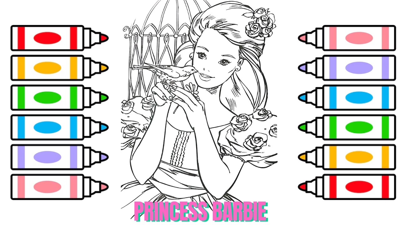 Coloring a Magical Princess Barbie & her Flowers 🌸👑 Easy Coloring 🎨