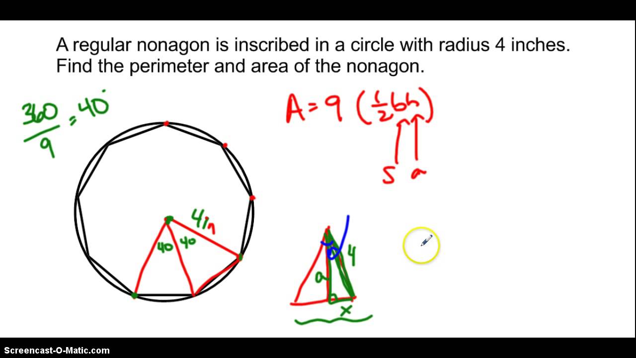 Find area of regular polygon given radius
