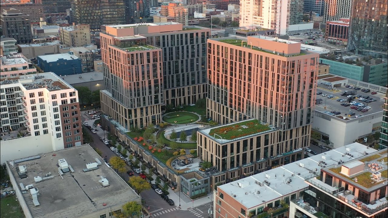 Drone View of Porte Apartments Chicago - West Loop