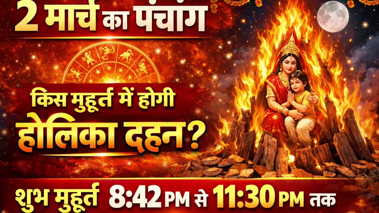 2 मार्च का पंचांग 2026 | होलिका दहन शुभ मुहूर्त 🔥 किस समय करें पूजा? | Holika Dahan Muhurat