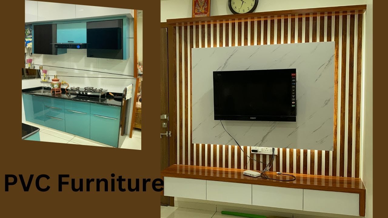 pvc tv unit with louvers | pvc modular kitchen furniture | pvc leminet modular furniture
