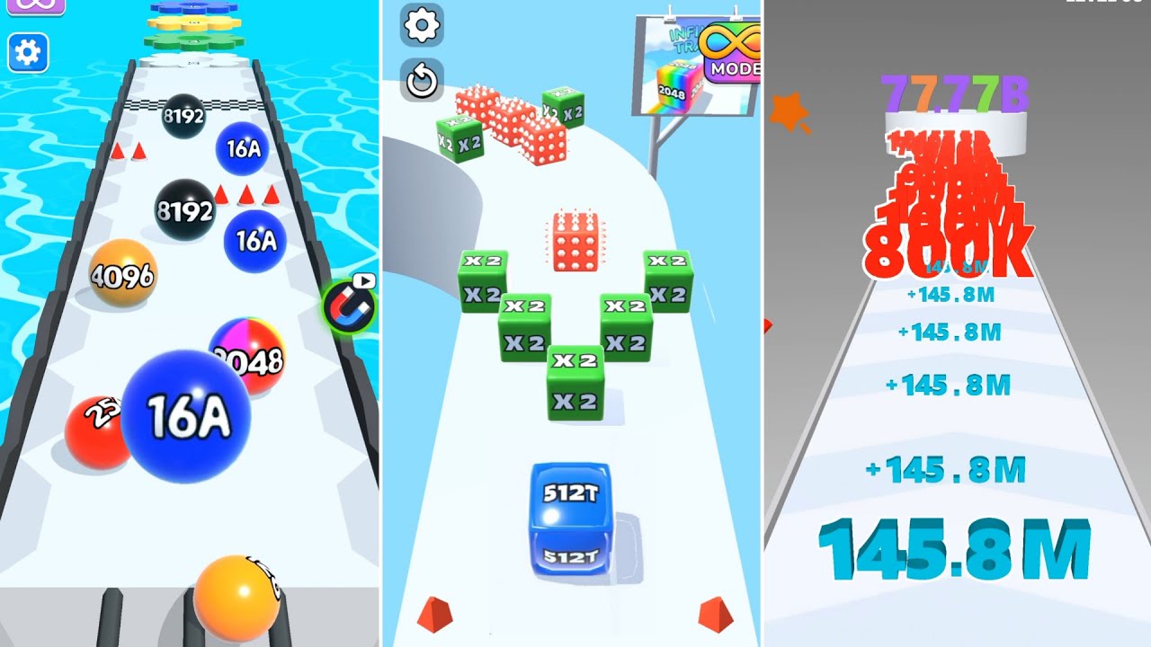Jelly Run 2048 vs Ball Blend vs Number Merge &ndash; Insane Scores! (2048e vs 32A vs 600B)