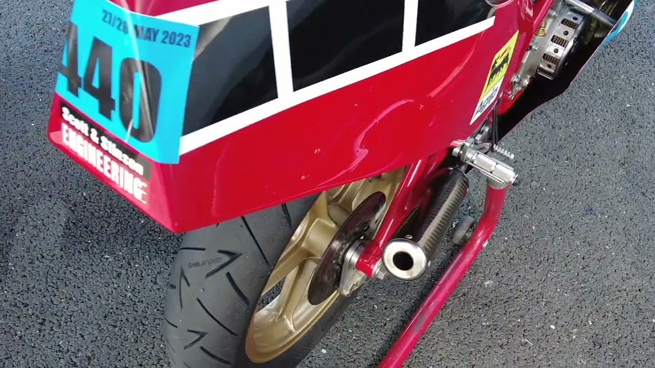 Rare motorcycle Ringhini Mike Spike Edwards chats with the owner of this two stroke exotic motorbike