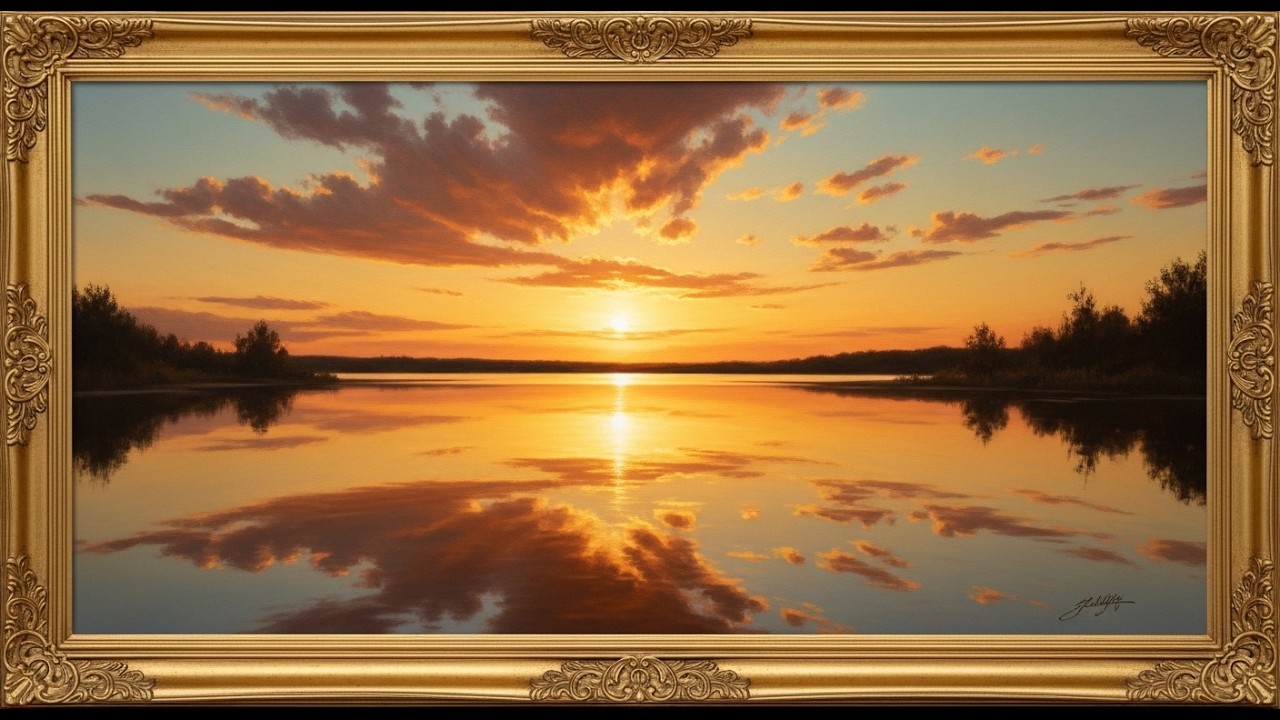 Frame TV Art: Golden Sunset Over Serene Lake Reflection | 4K Ambient Art