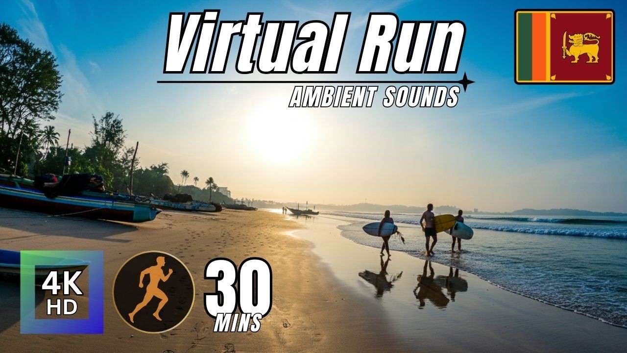 Virtual Run. Beach Sunrise. Sri Lanka. | Treadmill Workout Scenery. Beach and Railway Run.