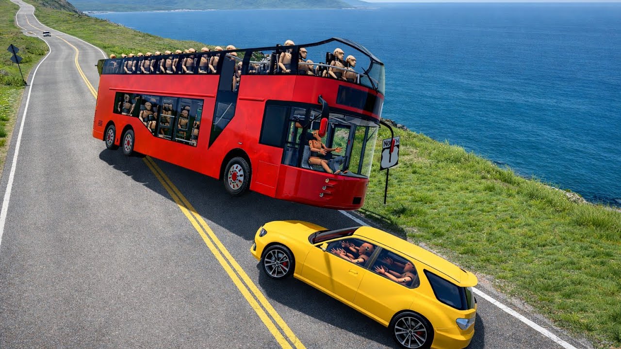 Unbelievable Bus and Car accident on cliff😱| Realistic damage| BeamNG Drive